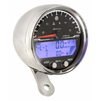 Acewell Digital Speedometer with Analogue Tacho to 15000rpm. Polished Chrome Housing