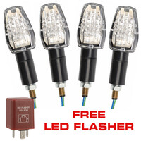 4 LED Indicators & LED Flasher Relay Motorcycle Motorbike Clear Lens Blinkers