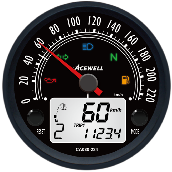 80mm speedometer 220kmh black face digital tach black anodized bezel