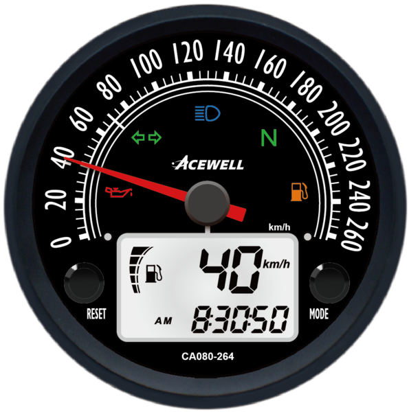 80mm speedometer 260kmh black face digital tach black anodized bezel