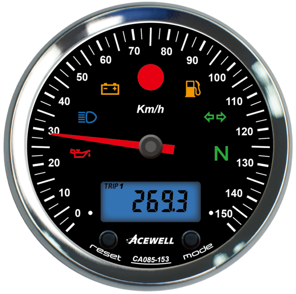 Acewell 95mm Speedometer 150kmh Black Face Digital Tacho Chrome Alloy Body