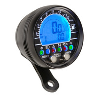 Round digital speedo with fully optioned LED panel and fuel meter in black metal housing