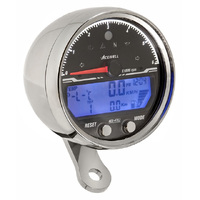 Acewell Digital Speedometer with Analogue Tacho to 6000rpm. Polished Chrome Housing