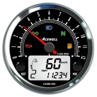 Acewell black face 80mm needle Tachometer with digital speedo CA080