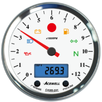 Acewell white face 95mm needle Tachometer with digital speedo CA085