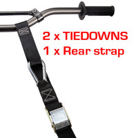 Tie Down set, 2 x tie downs and one rear strap. Packed in a polybag