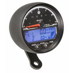 Acewell Digital Speedometer with Analogue Tacho to 6000rpm. Anodised Black Housing