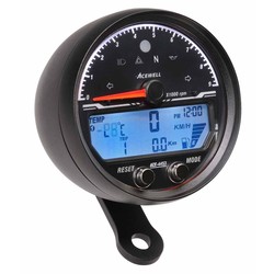 Acewell Digital Speedometer with Analogue Tacho to 9000rpm. Anodised Black Housing