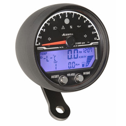 Acewell Digital Speedometer with Analogue Tacho to 12000rpm. Anodised Black Housing