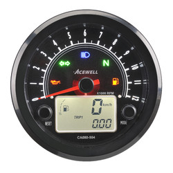 Acewell CA080-504 Digital Speedometer with Analogue Tacho to 12000rpm. Plastic backing with Black Bezel, black face.