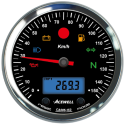 Acewell 95mm speedometer 150kmh black face digital tacho chrome alloy body