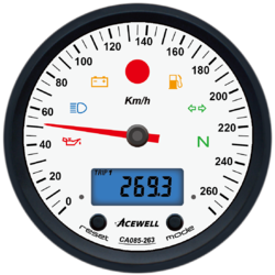 95mm speedometer 260kmh white face digital tacho black anodized bezel and sleeve