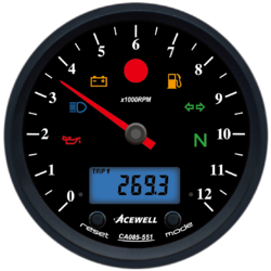 95mm tachometer, 12000rpm black face, digital speedometer, black alloy bezel