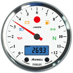 95mm tachometer 12000rpm white face digital speedometer chrome alloy bezel